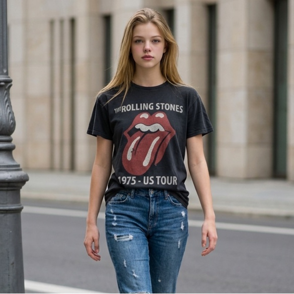 GUC Unisex Rolling Stones 1985 IS Tour Black Short Sleeve Graphic Tee Shirt- XXL
